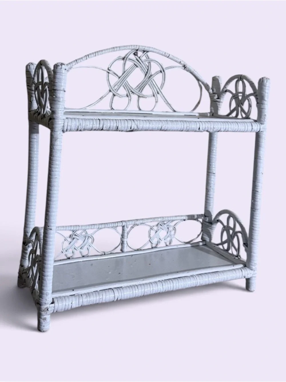 Vintage~1970s~White Wicker & Rattan ~ Two Tier ~ Wall Shelf